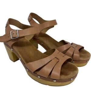 Clarks Artisan Ledella Trail Platform Tan Block Sandal Heel 8.5
